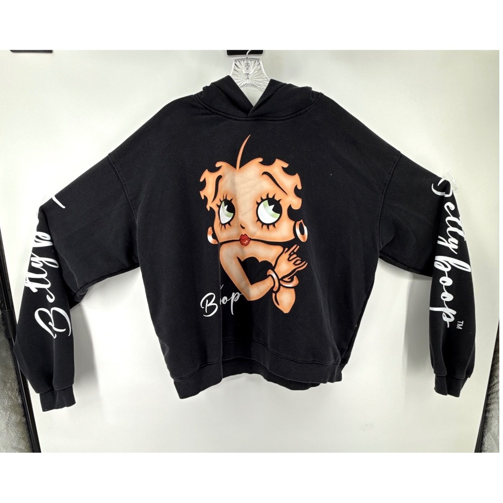 Romwe Betty Boop Graphic Hoodie Black Fleischer Studios Sweatshirt Small Y2K